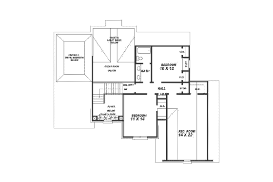 Floor Plan - Upper Floor for European House Plan #81-201 - 3 bed, 2.5 bath