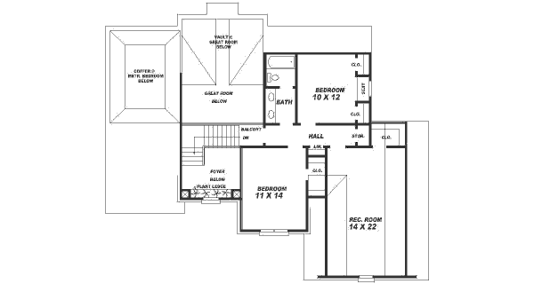 Floor Plan - Upper Floor for European House Plan #81-201 - 3 bed, 2.5 bath