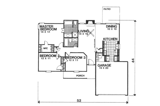 Floor Plan - Main Floor for Ranch House Plan #30-115 - 3 bed, 2 bath