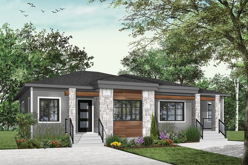 Dream House Plan - Exterior - Front Elevation 3 for Contemporary House Plan #23-2720 - 2 bed, 1 bath