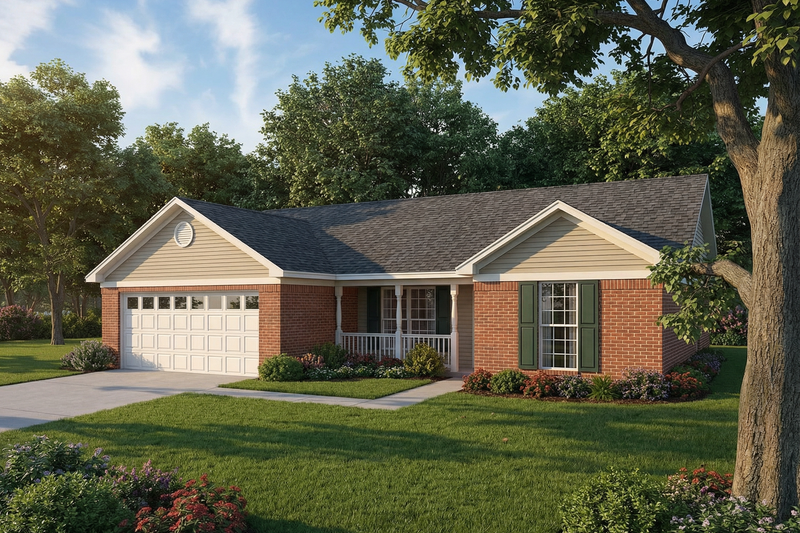 Country Style House Plan - 3 Beds 2 Baths 1157 Sq/Ft Plan #17-3021 Exterior