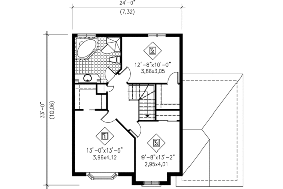 Floor Plan - Upper Floor for European House Plan #25-4171 - 3 bed, 1.5 bath