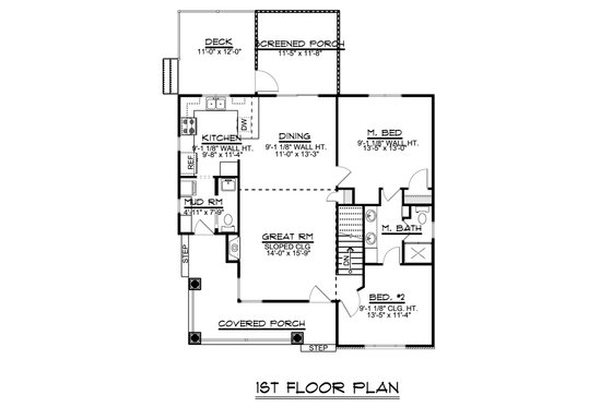 Floor Plan - Main Floor for Craftsman House Plan #1064-45 - 2 bed, 1.5 bath