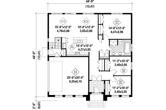 Floor Plan - Main Floor for European House Plan #25-4336 - 3 bed, 1 bath