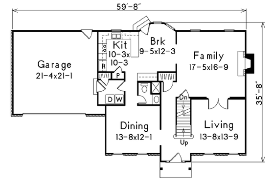 Floor Plan - Main Floor for Colonial House Plan #57-111 - 4 bed, 2.5 bath