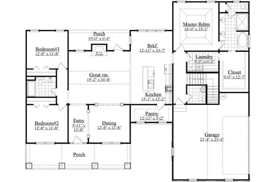 Floor Plan - Main Floor for Craftsman House Plan #1071-1 - 3 bed, 2.5 bath