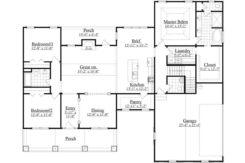 Home Plan - Floor Plan - Main Floor for Craftsman House Plan #1071-1 - 3 bed, 2.5 bath