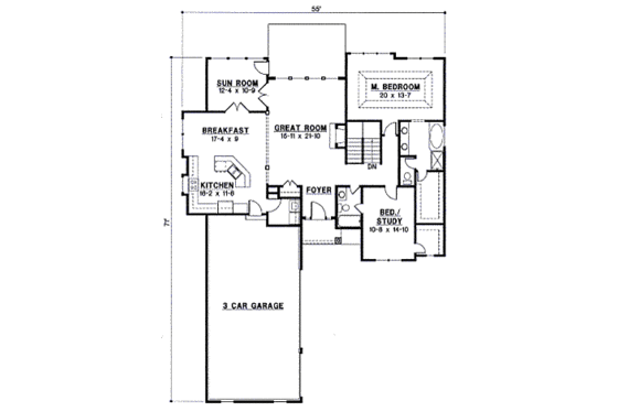 Floor Plan - Main Floor for Traditional House Plan #67-793 - 4 bed, 3 bath