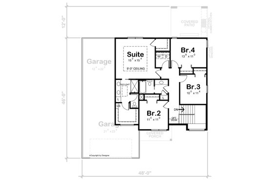Floor Plan - Upper Floor for Contemporary House Plan #20-2476 - 4 bed, 2.5 bath
