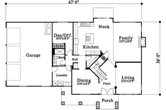 Floor Plan - Main Floor for Craftsman House Plan #78-219 - 4 bed, 3 bath