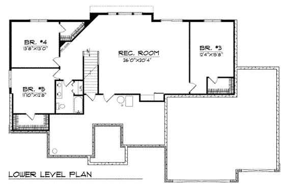 Floor Plan - Lower Floor for Traditional House Plan #70-296 - 4 bed, 2.5 bath