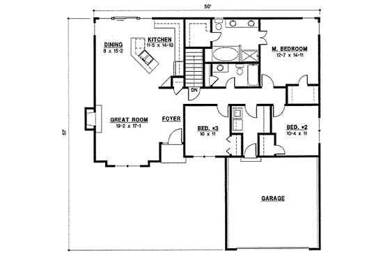 Floor Plan - Main Floor for Traditional House Plan #67-853 - 3 bed, 2 bath