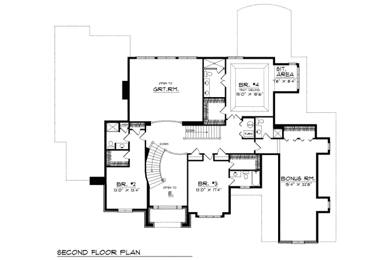 Architectural House Design - Floor Plan - Upper Floor for Traditional House Plan #70-555 - 4 bed, 5.5 bath