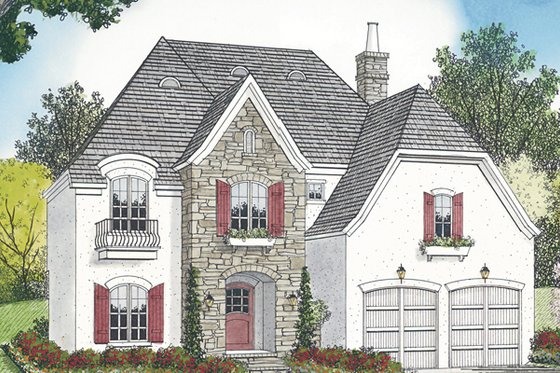 Exterior - Front Elevation for European House Plan #453-69 - 3 bed, 2.5 bath