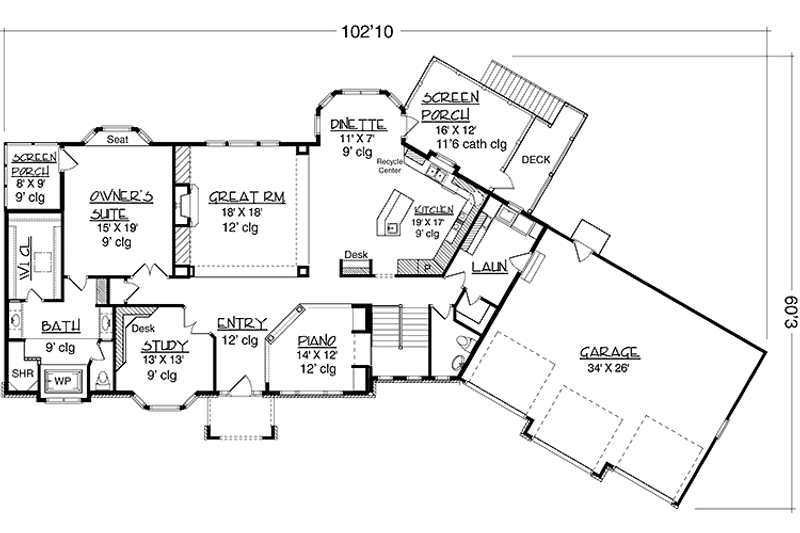 Home Plan - Floor Plan - Main Floor for European House Plan #320-1483 - 1 bed, 1.5 bath