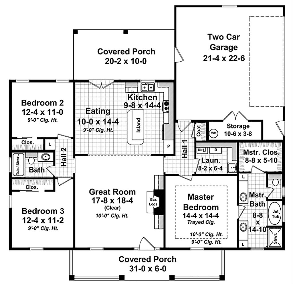 Country Style House Plan 3 Beds 2 Baths 1636 Sqft Plan 21 392