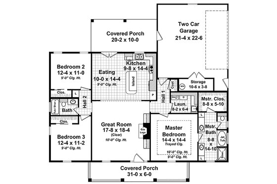 Floor Plan - Main Floor for Country House Plan #21-392 - 3 bed, 2 bath