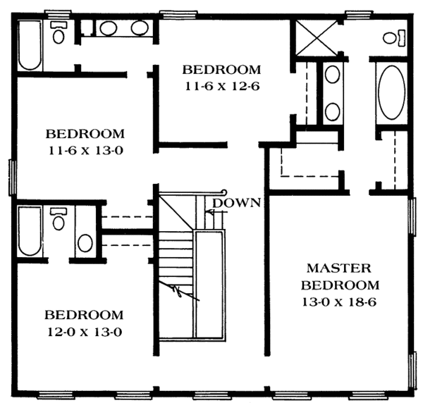 Architectural House Design - Classical Floor Plan - Upper Floor Plan #1014-48