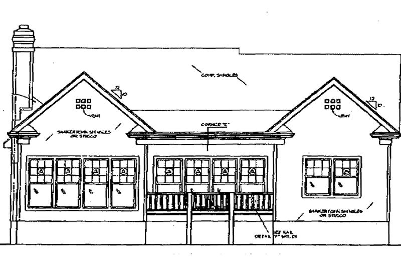 House Blueprint - Exterior - Rear Elevation for Ranch House Plan #453-347 - 3 bed, 2 bath