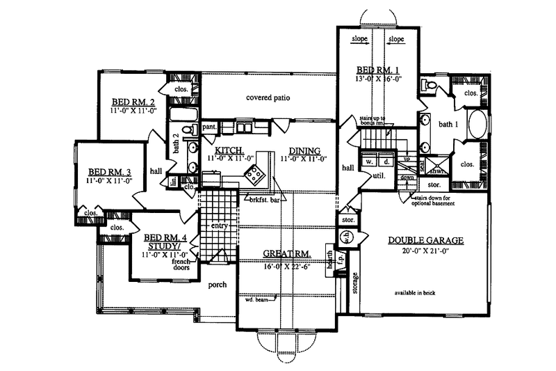 Dream House Plan - Floor Plan - Main Floor for Ranch House Plan #42-599 - 4 bed, 2 bath