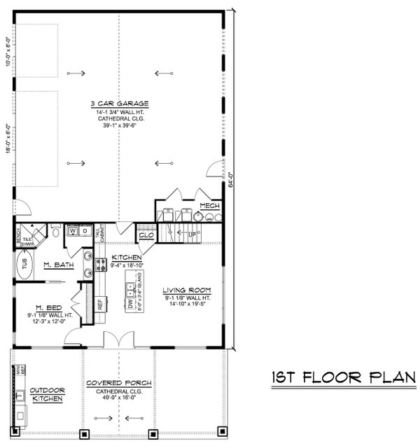 Architectural House Design - Floor Plan - Main Floor for Barndominium House Plan #1064-512 - 3 bed, 2 bath