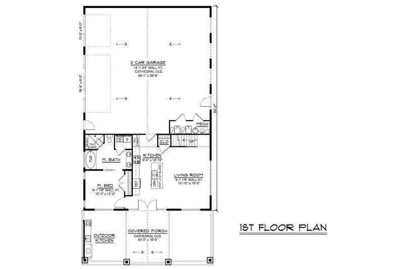Architectural House Design - Floor Plan - Main Floor for Barndominium House Plan #1064-512 - 3 bed, 2 bath