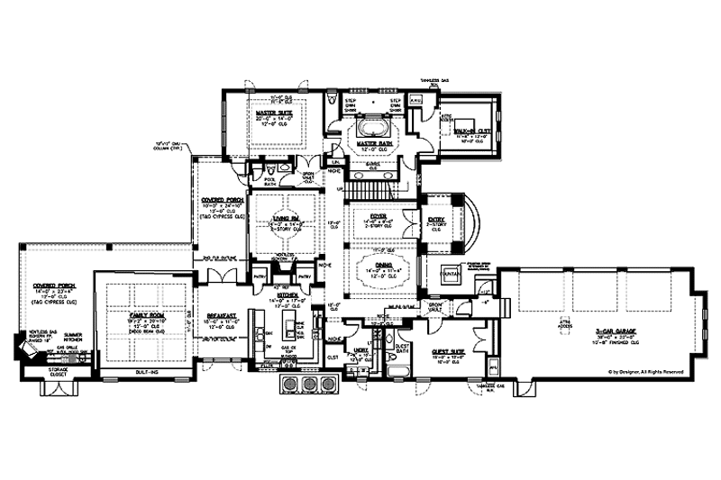 House Blueprint - Floor Plan - Main Floor for Mediterranean House Plan #1019-17 - 4 bed, 4.5 bath