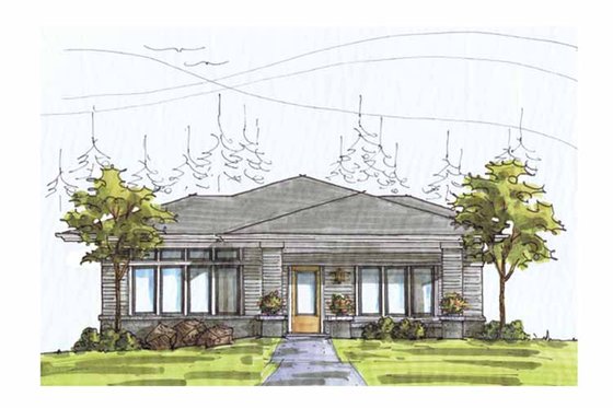 Exterior - Front Elevation 3 for Prairie House Plan #895-70 - 3 bed, 2.5 bath