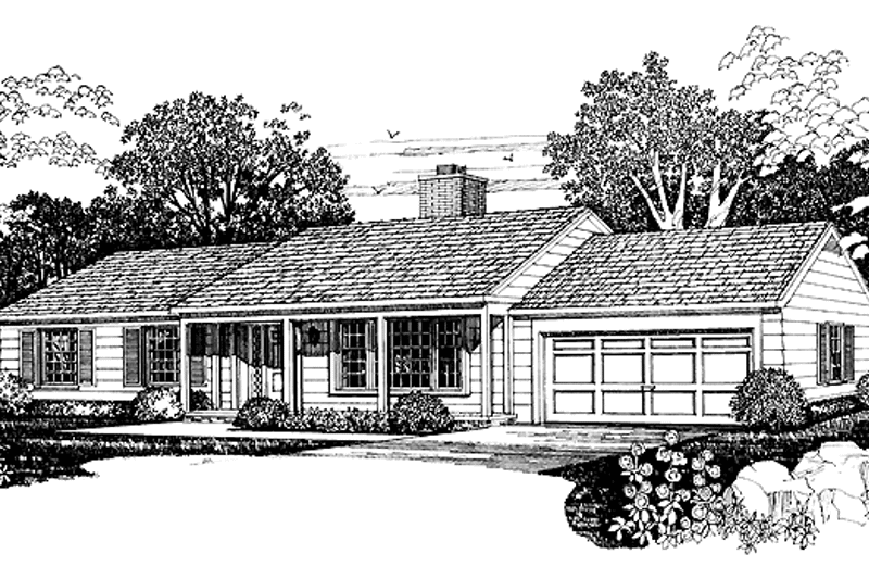 House Blueprint - Exterior - Front Elevation 3 for Ranch House Plan #72-505 - 3 bed, 2 bath