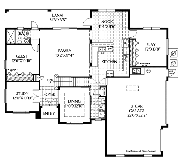 Architectural House Design - Mediterranean Floor Plan - Main Floor Plan #999-146
