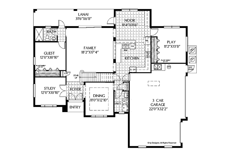 Home Plan - Floor Plan - Main Floor for Mediterranean House Plan #999-146 - 3 bed, 3 bath
