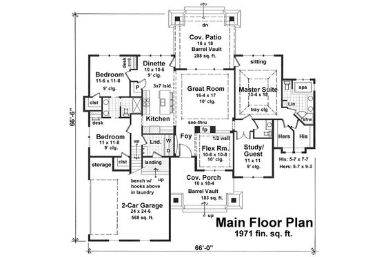 Craftsman style house plan, bungalow design, main level floor plan