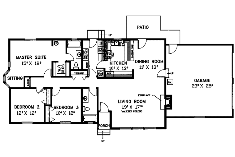 Architectural House Design - Floor Plan - Main Floor for Ranch House Plan #60-981 - 3 bed, 2 bath