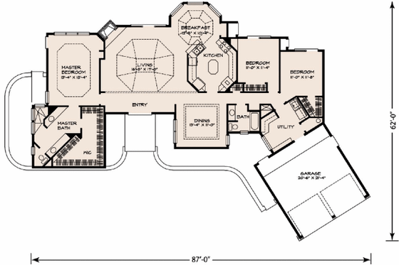 Floor Plan - Main Floor for Modern House Plan #140-128 - 3 bed, 2 bath