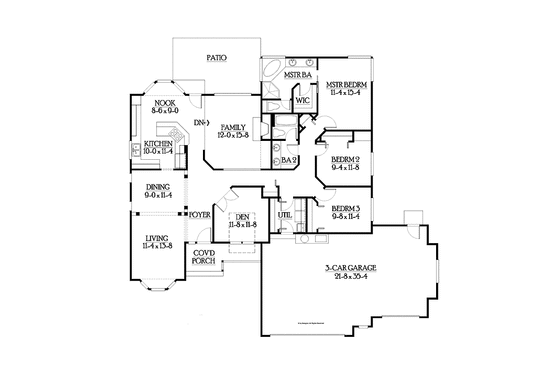 Floor Plan - Main Floor for Ranch House Plan #132-535 - 3 bed, 2 bath