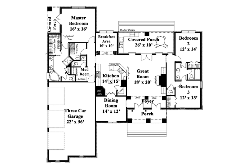 Home Plan - Floor Plan - Main Floor for Traditional House Plan #44-207 - 3 bed, 2.5 bath