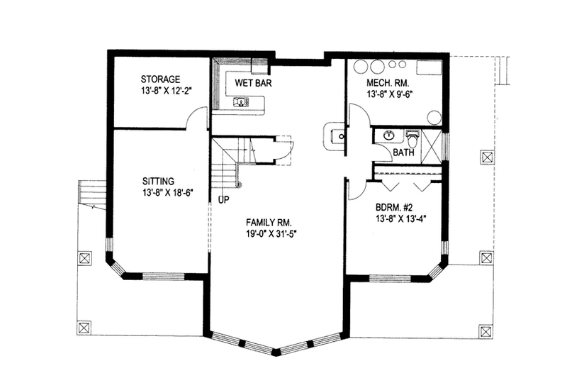 House Blueprint - Floor Plan - Lower Floor for Ranch House Plan #117-838 - 2 bed, 3 bath
