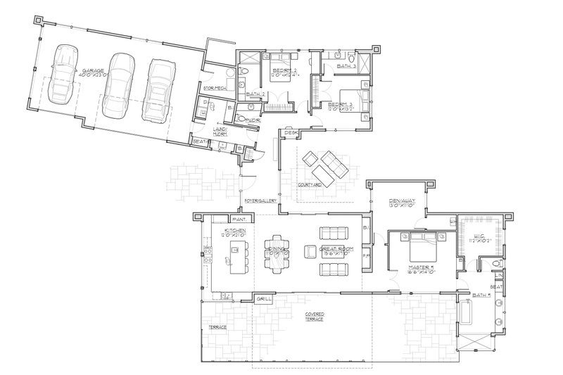 House Blueprint - Floor Plan - Main Floor for Modern House Plan #892-37 - 3 bed, 3.5 bath