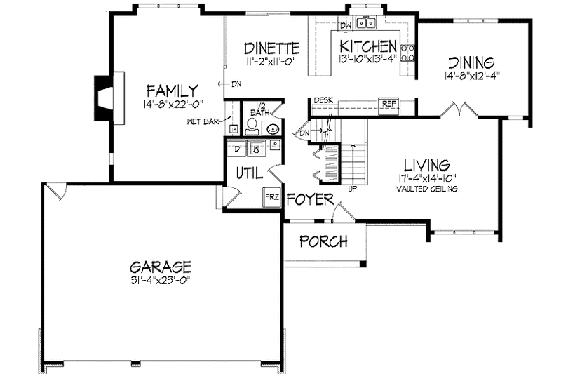 House Blueprint - Floor Plan - Main Floor for Contemporary House Plan #51-887 - 4 bed, 2.5 bath