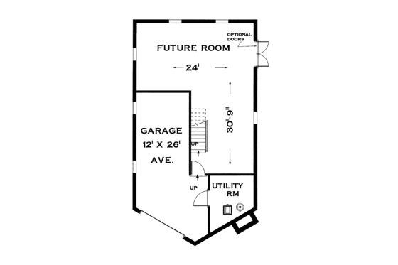 Floor Plan - Lower Floor for Cabin House Plan #3-279 - 3 bed, 2 bath