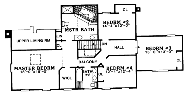 Architectural House Design - Colonial Floor Plan - Upper Floor Plan #456-105