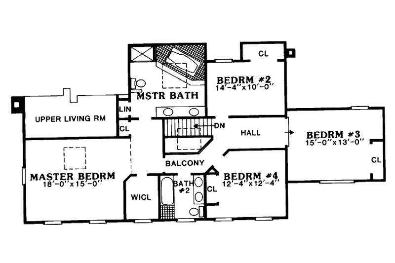 House Blueprint - Floor Plan - Upper Floor for Colonial House Plan #456-105 - 4 bed, 2.5 bath