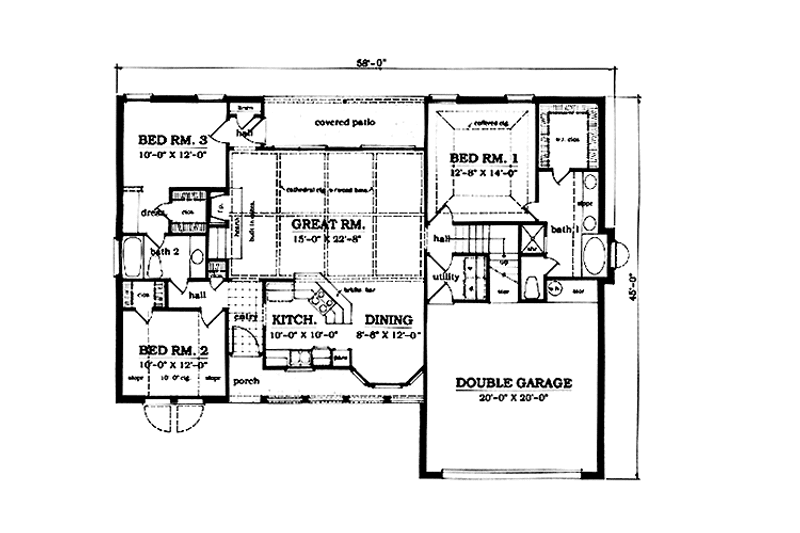 House Design - Floor Plan - Main Floor for Country House Plan #42-705 - 3 bed, 2 bath
