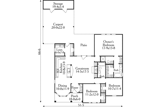 Floor Plan - Main Floor for Farmhouse House Plan #406-265 - 3 bed, 2 bath