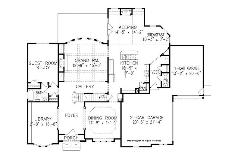 House Blueprint - Floor Plan - Main Floor for Traditional House Plan #54-329 - 5 bed, 5.5 bath