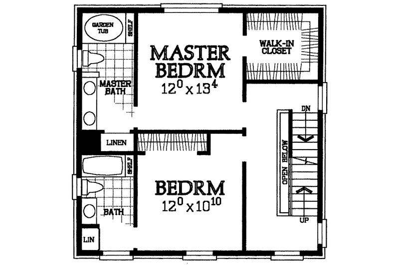 House Blueprint - Floor Plan - Upper Floor for Colonial House Plan #72-986 - 2 bed, 2.5 bath