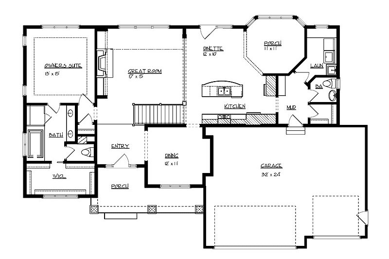 Dream House Plan - Floor Plan - Main Floor for Craftsman House Plan #320-496 - 3 bed, 2.5 bath