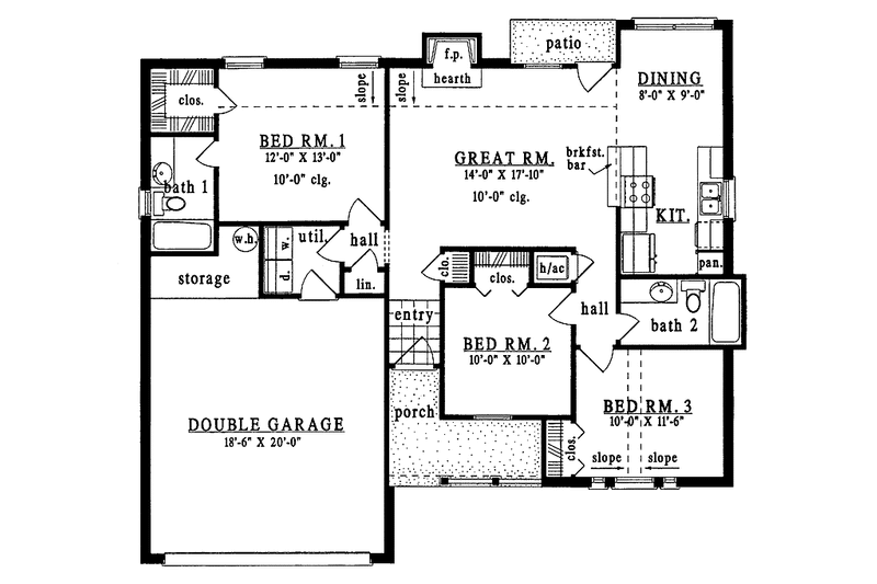 Home Plan - Floor Plan - Main Floor for Country House Plan #42-535 - 3 bed, 2 bath