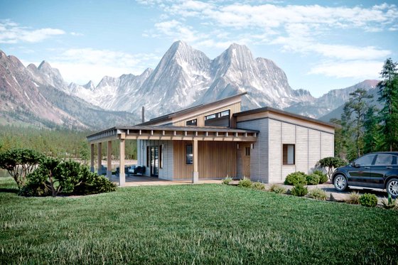 Exterior - Front Elevation for Cabin House Plan #924-14 - 2 bed, 2 bath