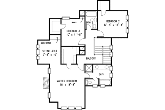 Floor Plan - Upper Floor for Victorian House Plan #410-191 - 3 bed, 2.5 bath